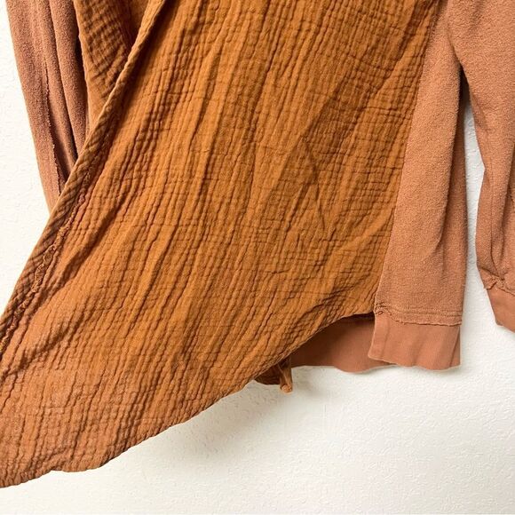 Anthropologie Open Front Cardigan Textured Hooded Size M Burnt Orange - Picture 3 of 7